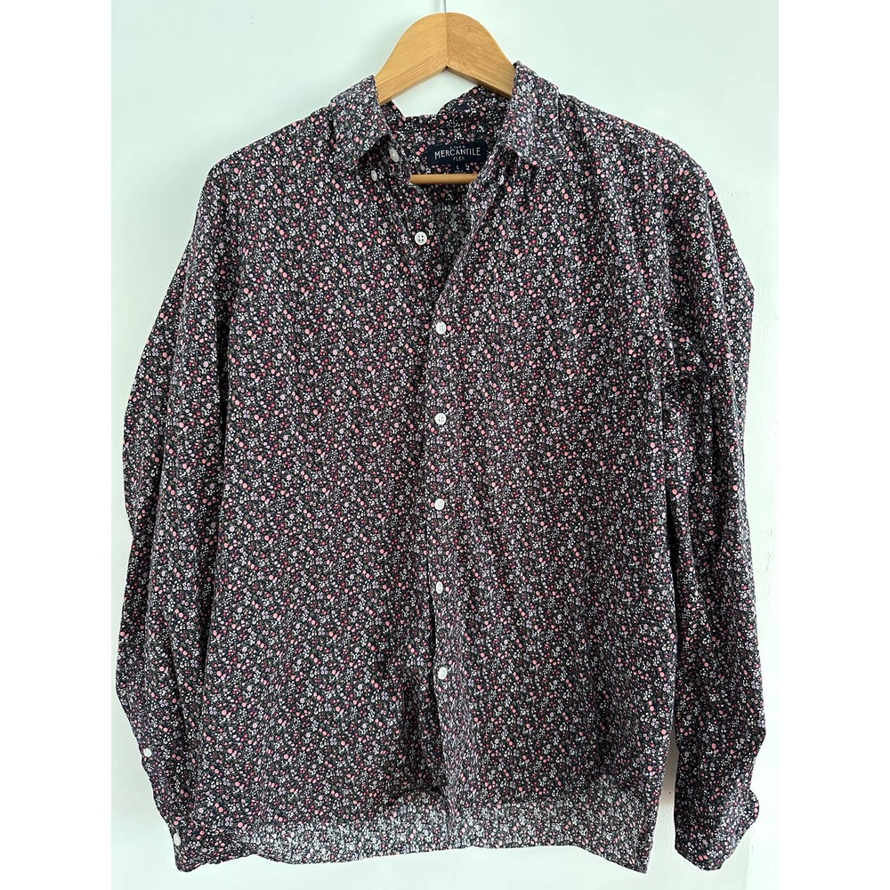 J Crew Mercantile Navy and Floral Button Down Long Sleeved Shirt L